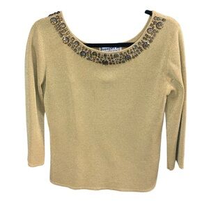 Joseph A‎  Top Womens Medium Gold Metallic Viscose Nylon Faceted Embellishment*